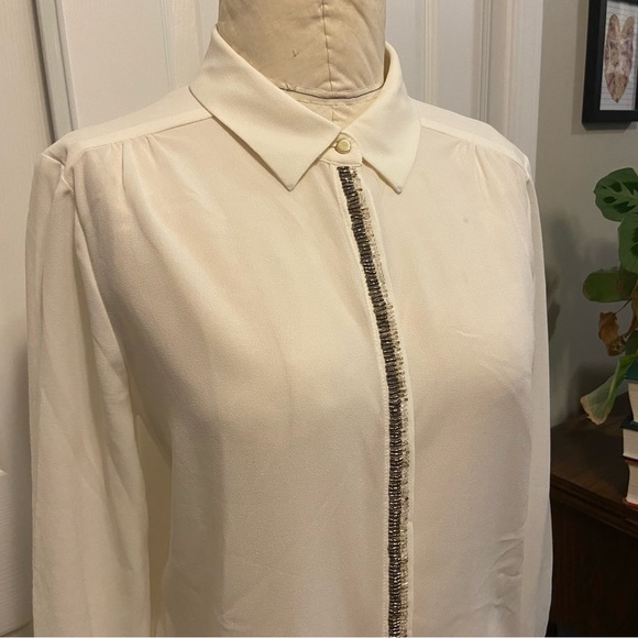 Liz Claiborne White Button Down Shirt with Beaded Accents, Size Medium - Picture 3 of 8